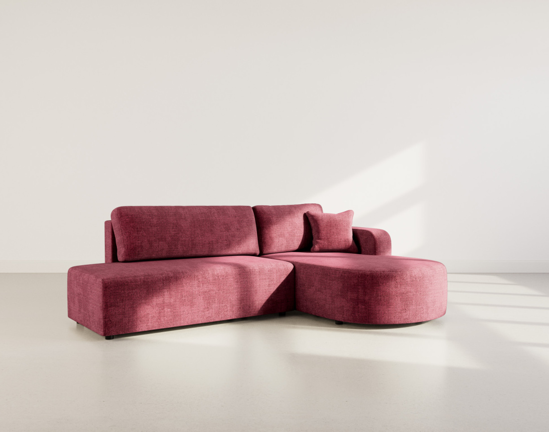 Canapé d'angle droit 4 places convertible avec coffre sans accoudoirs en velours texturé Miro