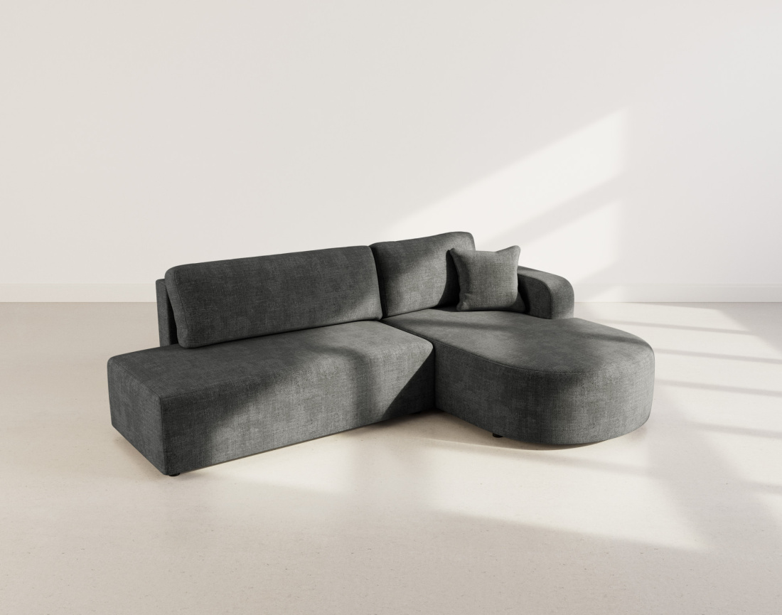 Canapé d'angle droit 4 places convertible avec coffre sans accoudoirs en velours texturé Miro