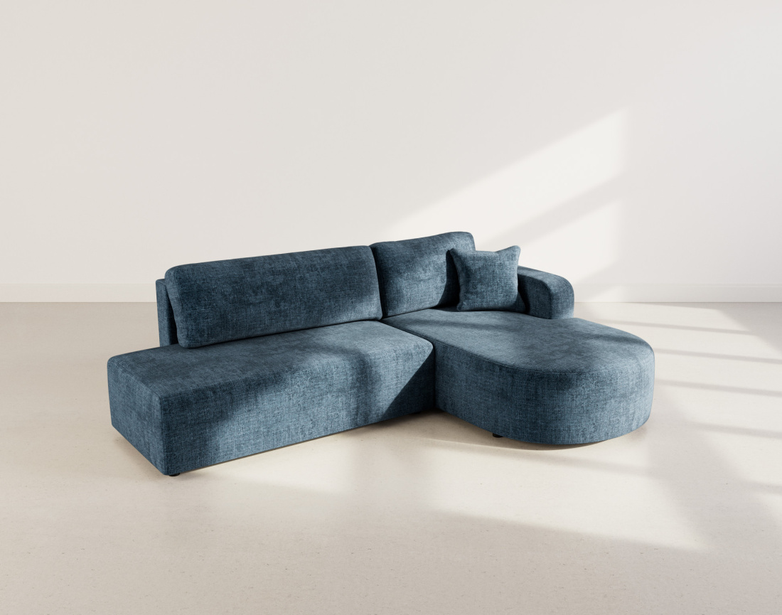 Canapé d'angle droit 4 places convertible avec coffre sans accoudoirs en velours texturé Miro