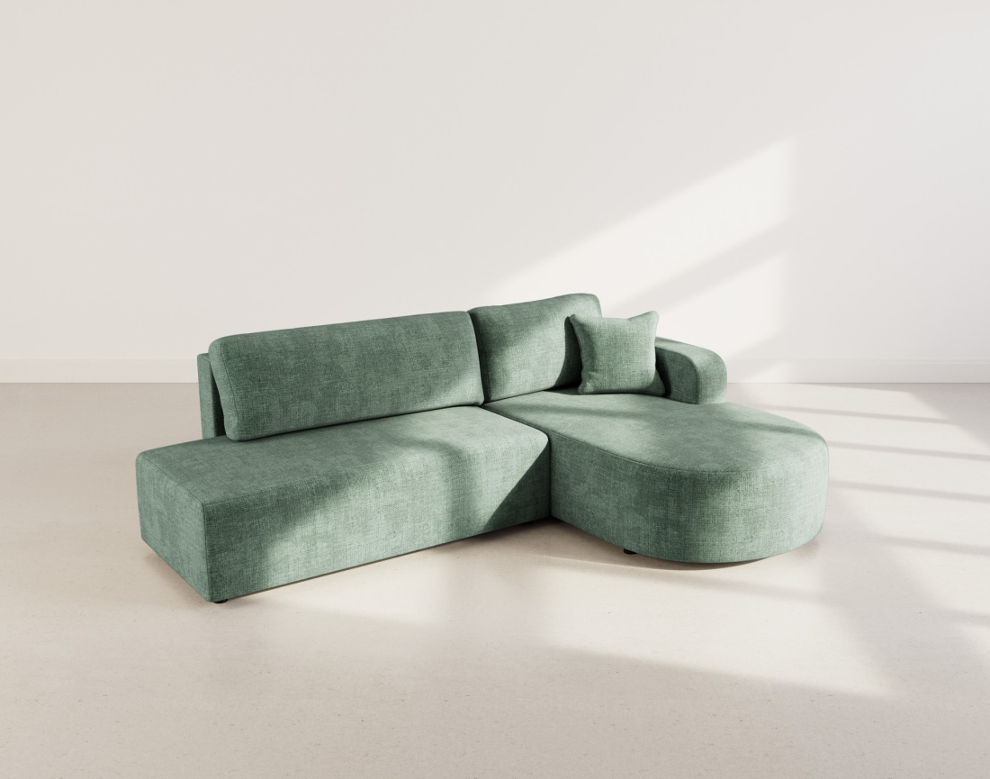 Canapé d'angle droit 4 places convertible avec coffre sans accoudoirs en velours texturé Miro