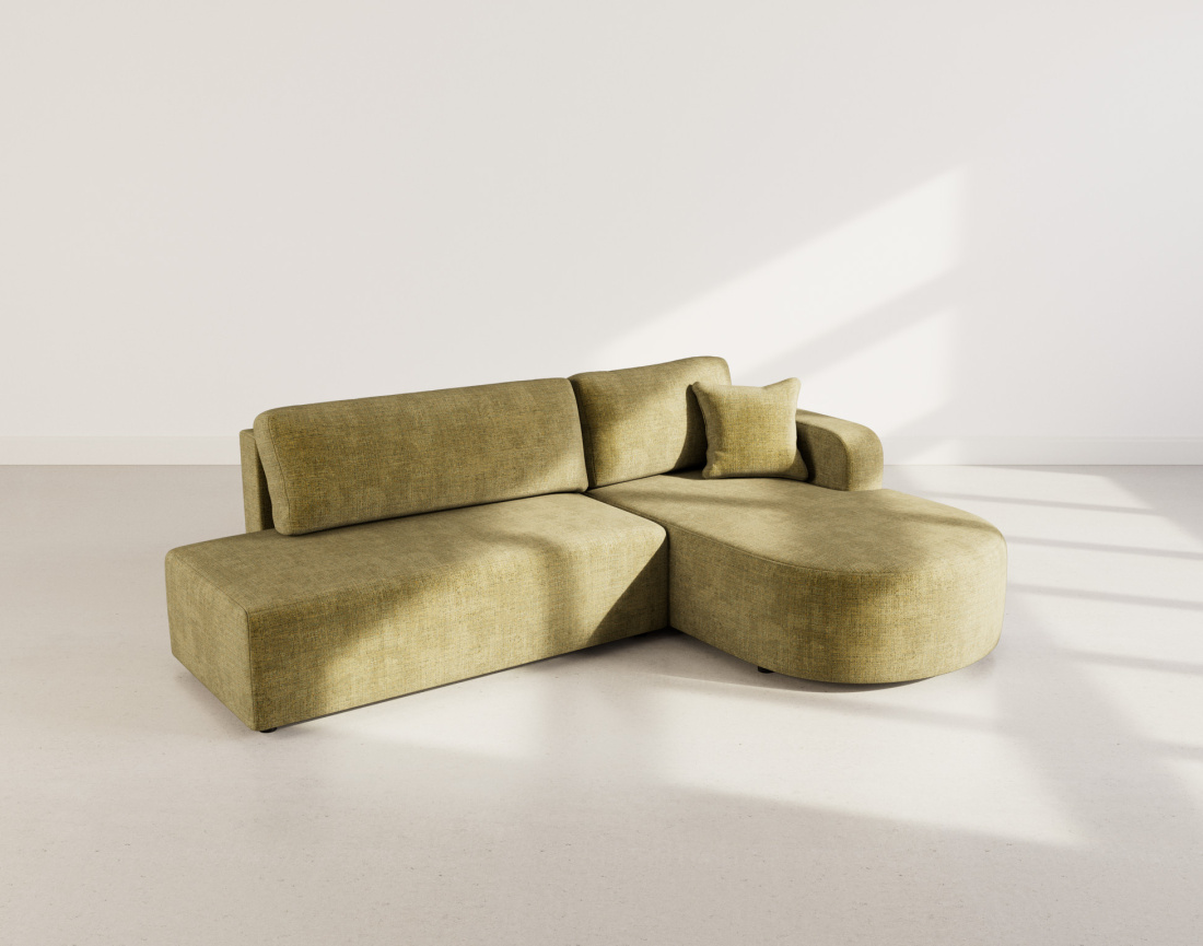 Canapé d'angle droit 4 places convertible avec coffre sans accoudoirs en velours texturé Miro