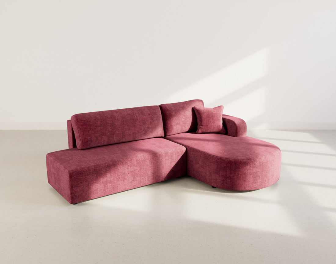 Canapé d'angle droit 4 places convertible avec coffre sans accoudoirs en velours texturé Miro