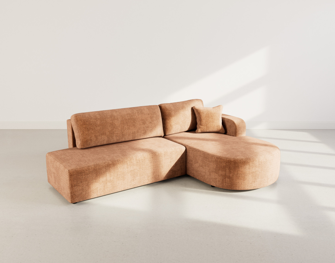 Canapé d'angle droit 4 places convertible avec coffre sans accoudoirs en velours texturé Miro