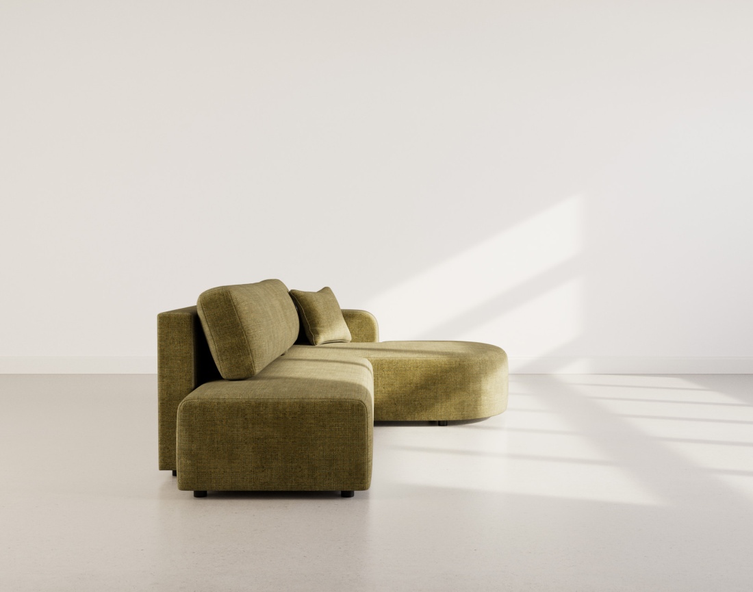 Canapé d'angle droit 4 places convertible avec coffre sans accoudoirs en velours texturé Miro