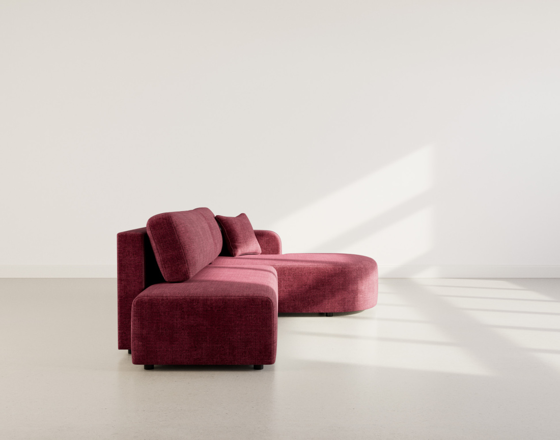 Canapé d'angle droit 4 places convertible avec coffre sans accoudoirs en velours texturé Miro