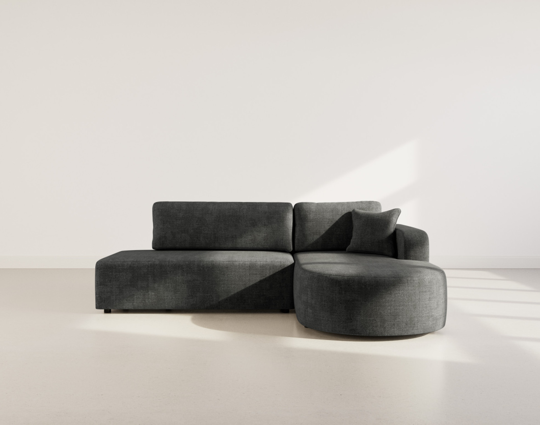 Canapé d'angle droit 4 places convertible avec coffre sans accoudoirs en velours texturé Miro