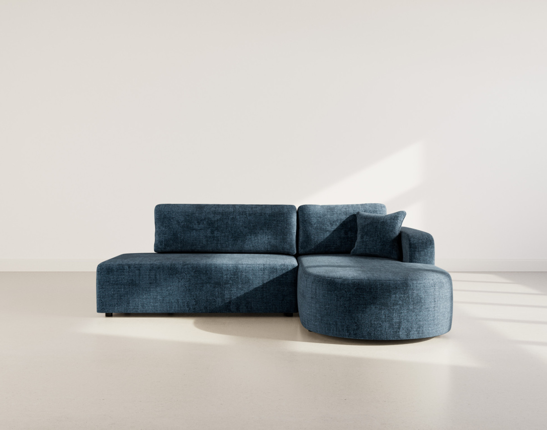 Canapé d'angle droit 4 places convertible avec coffre sans accoudoirs en velours texturé Miro