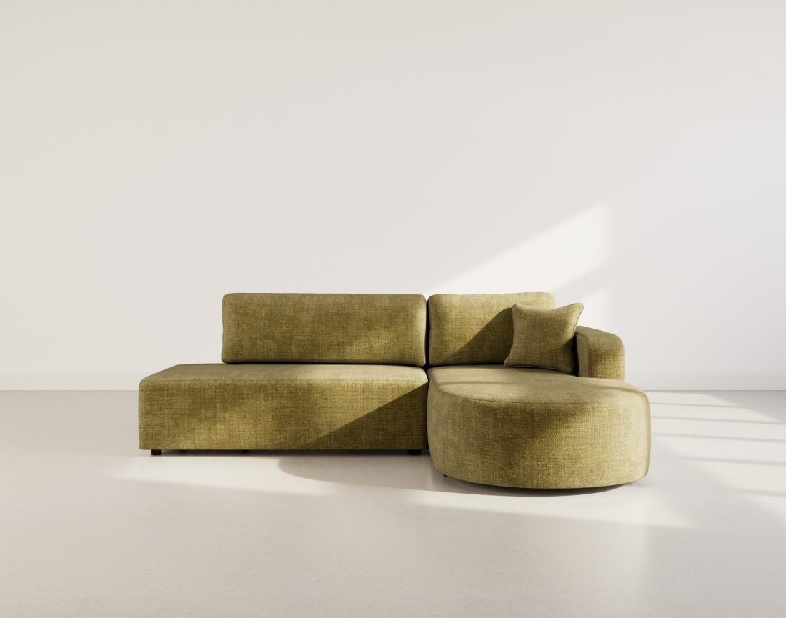 Canapé d'angle droit 4 places convertible avec coffre sans accoudoirs en velours texturé Miro