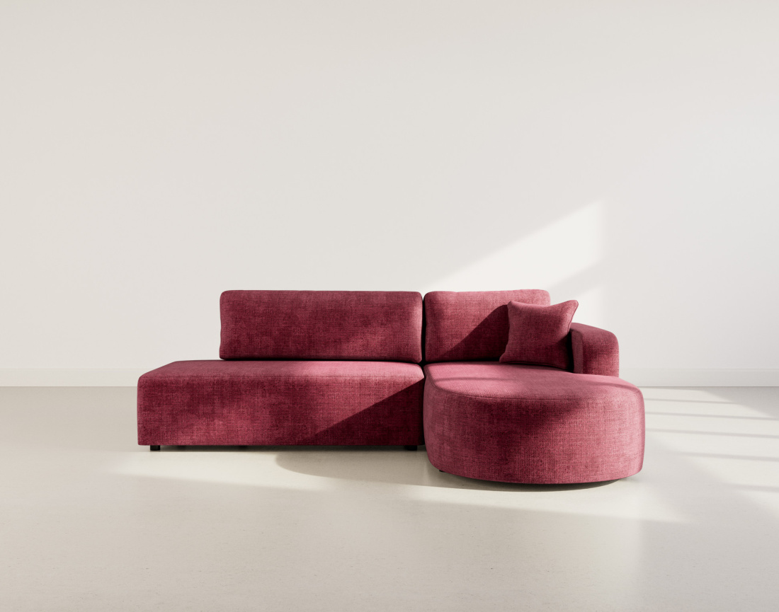 Canapé d'angle droit 4 places convertible avec coffre sans accoudoirs en velours texturé Miro