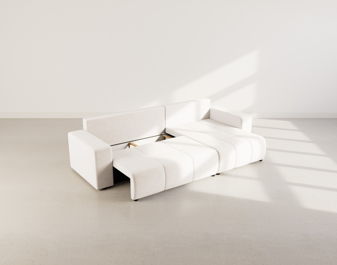 Canapé d'angle réversible 5 places convertible avec coffre en tissu Nicole