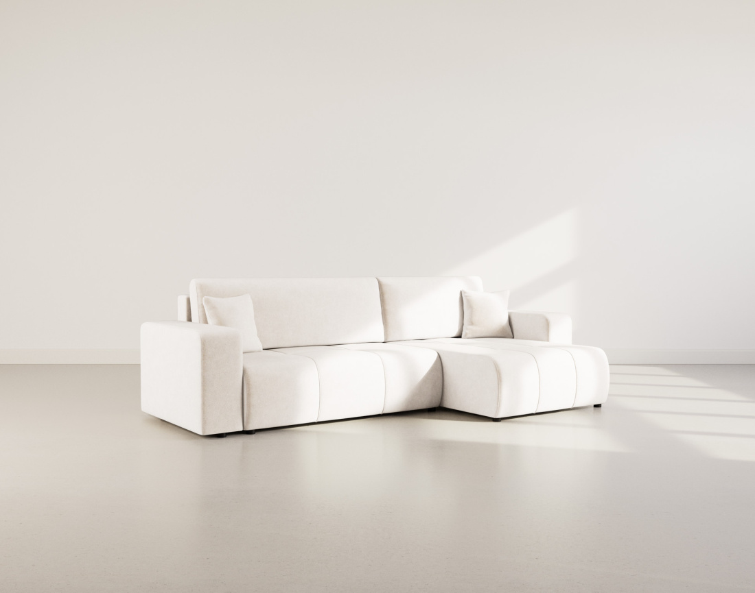 Canapé d'angle réversible 5 places convertible avec coffre en tissu Nicole