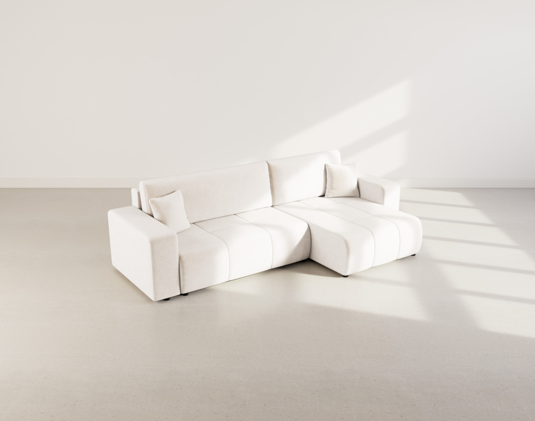 Canapé d'angle réversible 5 places convertible avec coffre en tissu Nicole