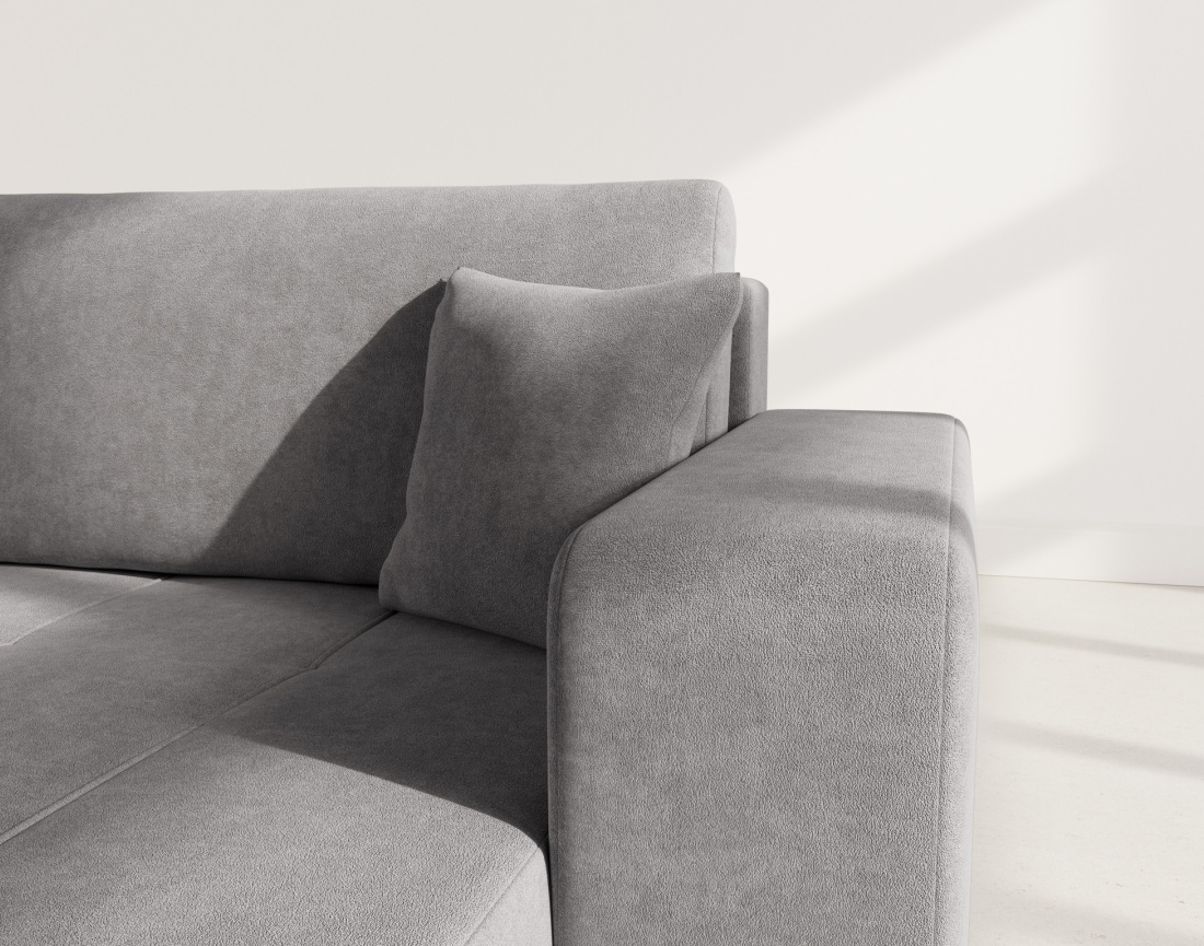 Canapé d'angle réversible 5 places convertible avec coffre en tissu Nicole