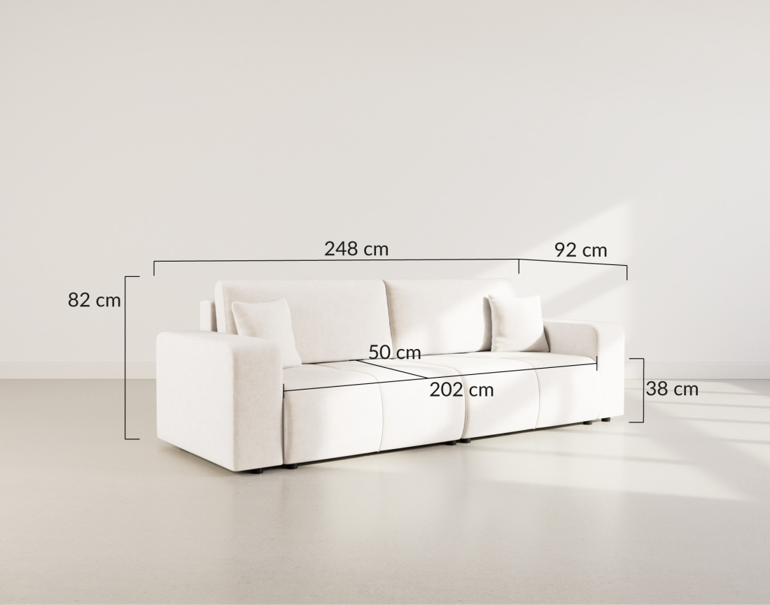 Canapé droit 4 places convertible avec coffre en tissu Nicole