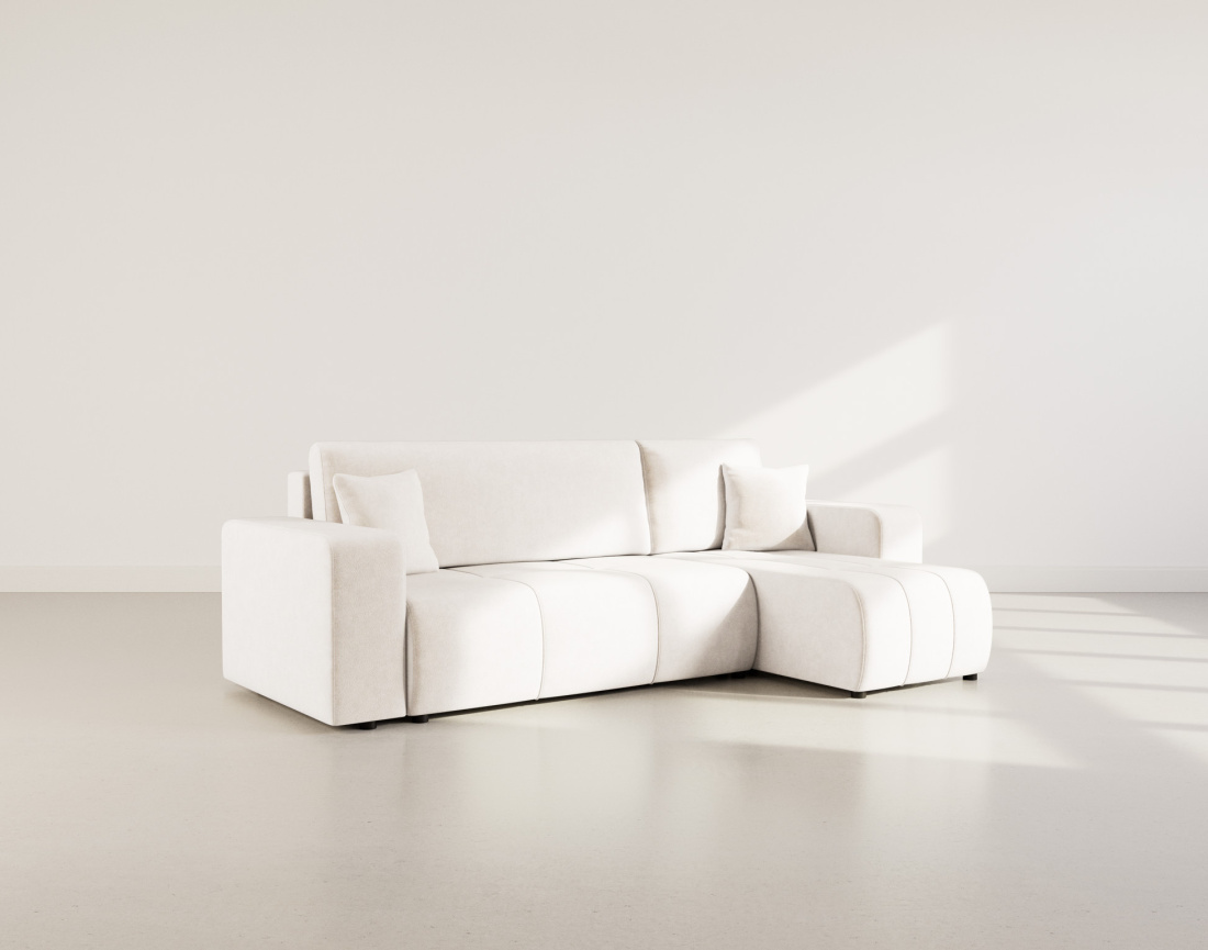 Canapé d'angle réversible 4 places convertible avec coffre en tissu Nicole