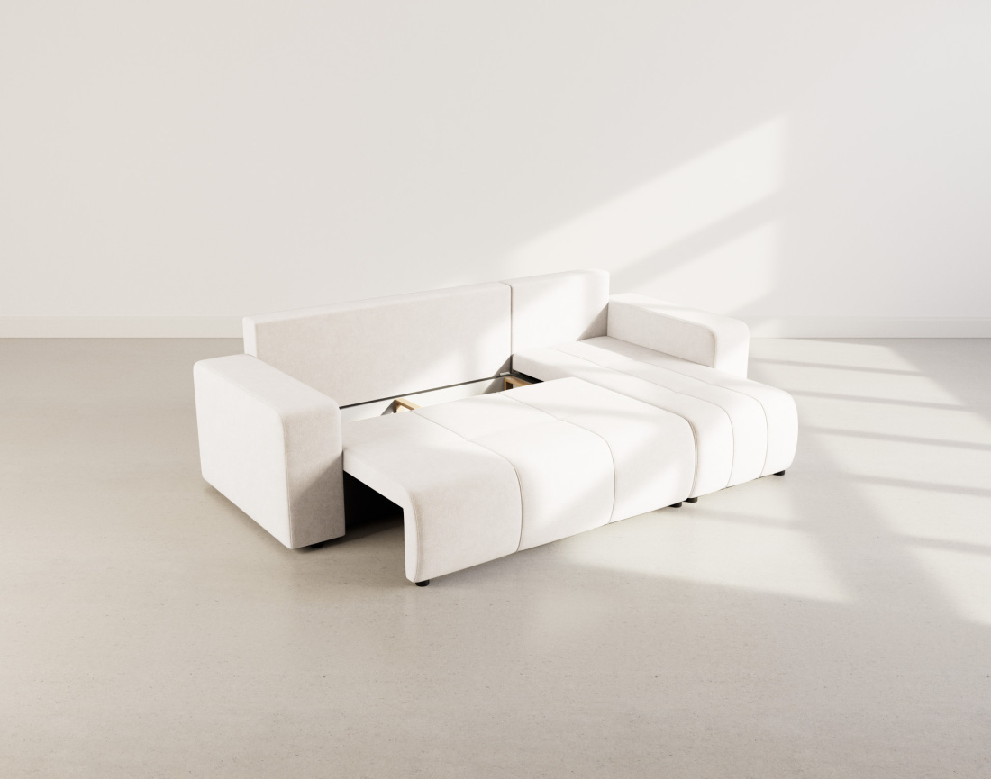 Canapé d'angle réversible 4 places convertible avec coffre en tissu Nicole