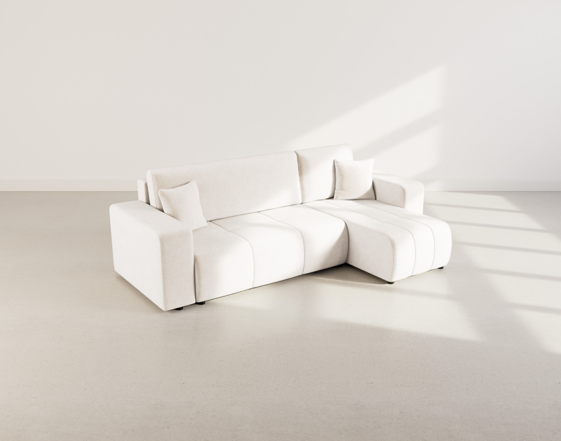 Canapé d'angle réversible 4 places convertible avec coffre en tissu Nicole