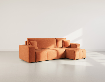 Canapé d'angle réversible 4 places convertible avec coffre en tissu Nicole