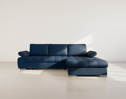 Canapé d'angle droit 4 places convertible avec coffre en tissu texturé Bianca