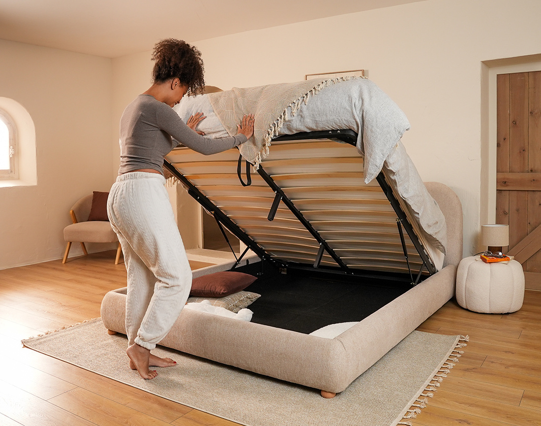 Lit coffre 160x200 cm en velours texturé Hugo