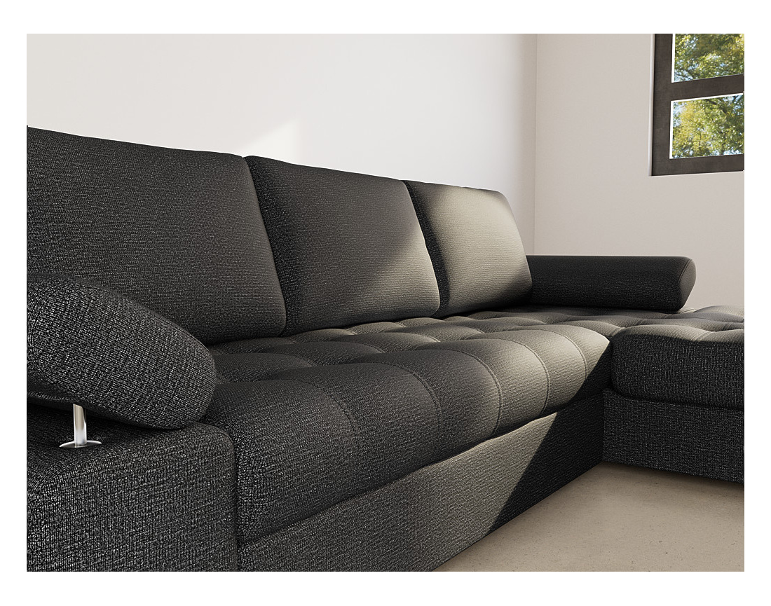 Canapé d'angle droit 4 places convertible avec coffre en tissu texturé Bianca