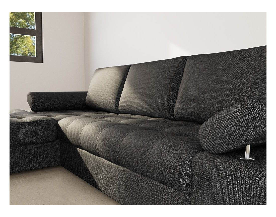Canapé d'angle gauche 4 places convertible avec coffre en tissu texturé Bianca