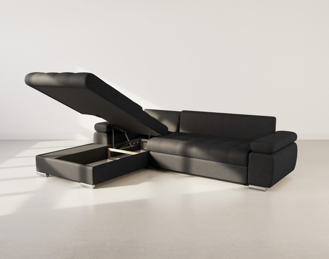 Canapé d'angle gauche 4 places convertible avec coffre en tissu texturé Bianca