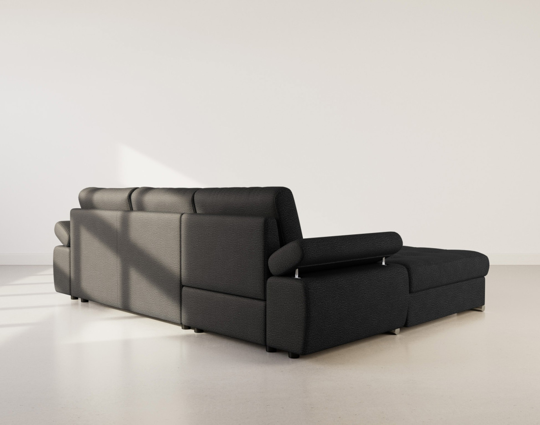 Canapé d'angle gauche 4 places convertible avec coffre en tissu texturé Bianca