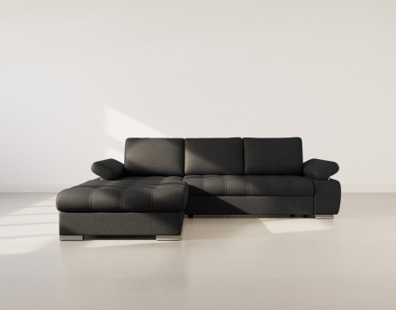 Canapé d'angle gauche 4 places convertible avec coffre en tissu texturé Bianca