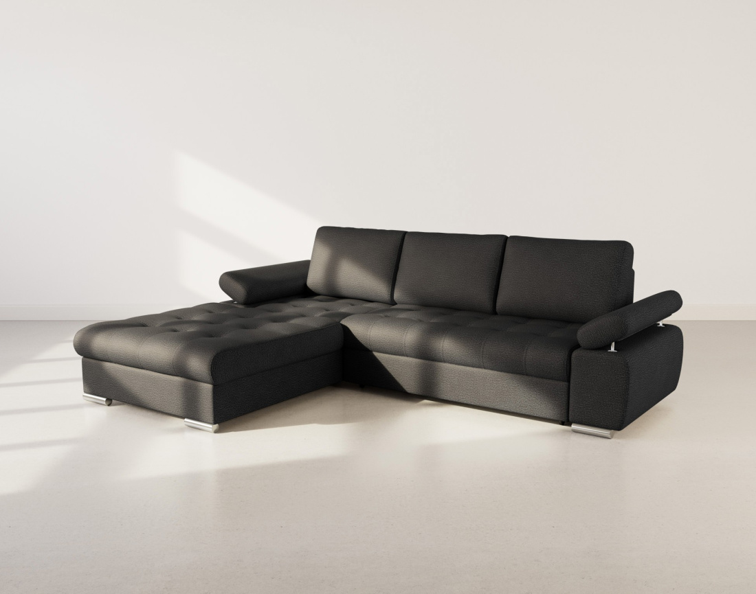 Canapé d'angle gauche 4 places convertible avec coffre en tissu texturé Bianca