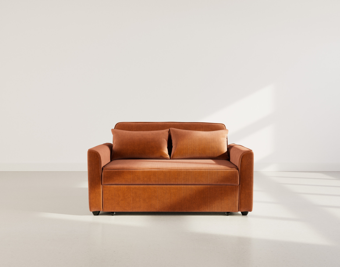 Canapé droit 2 places convertible en velours côtelé Ernest