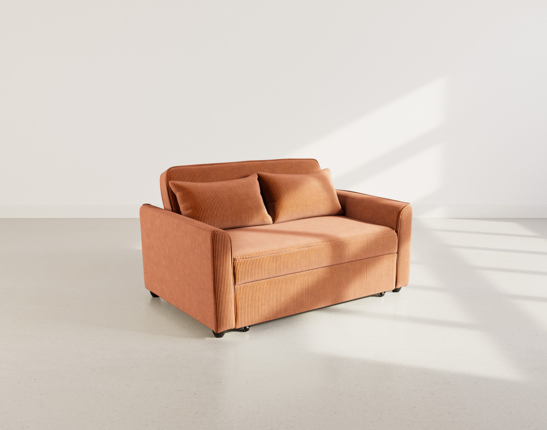 Canapé droit 2 places convertible en velours côtelé Ernest