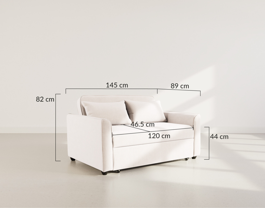 Canapé droit 2 places convertible en velours côtelé Ernest