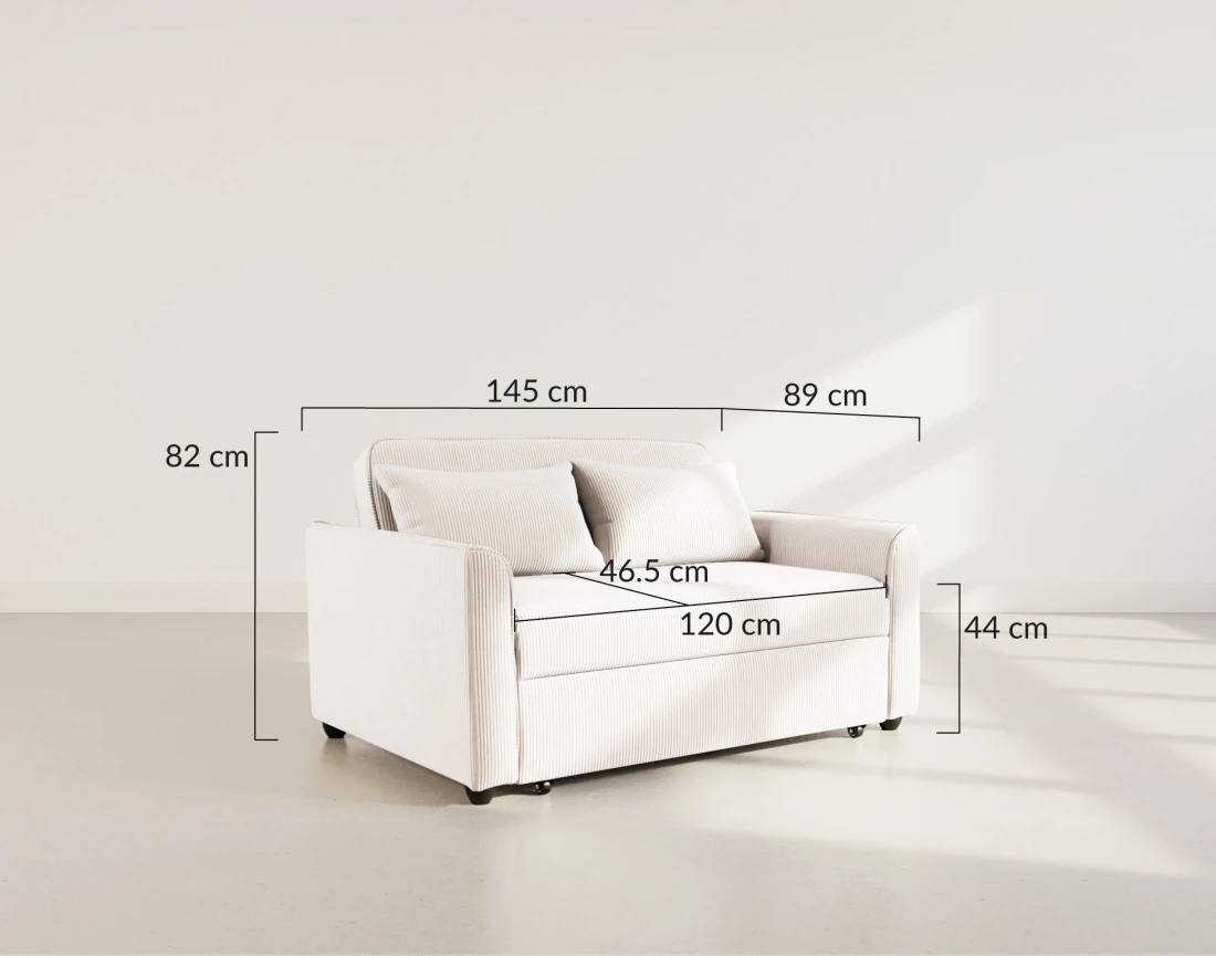 Canapé droit 2 places convertible en velours côtelé Ernest