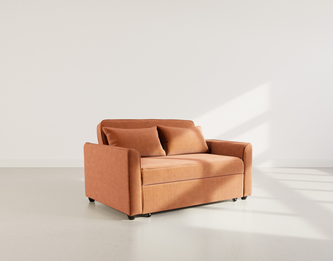 Canapé droit 2 places convertible en velours côtelé Ernest