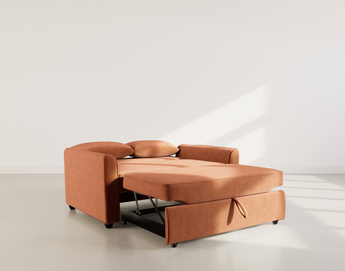 Canapé droit 2 places convertible en velours côtelé Ernest