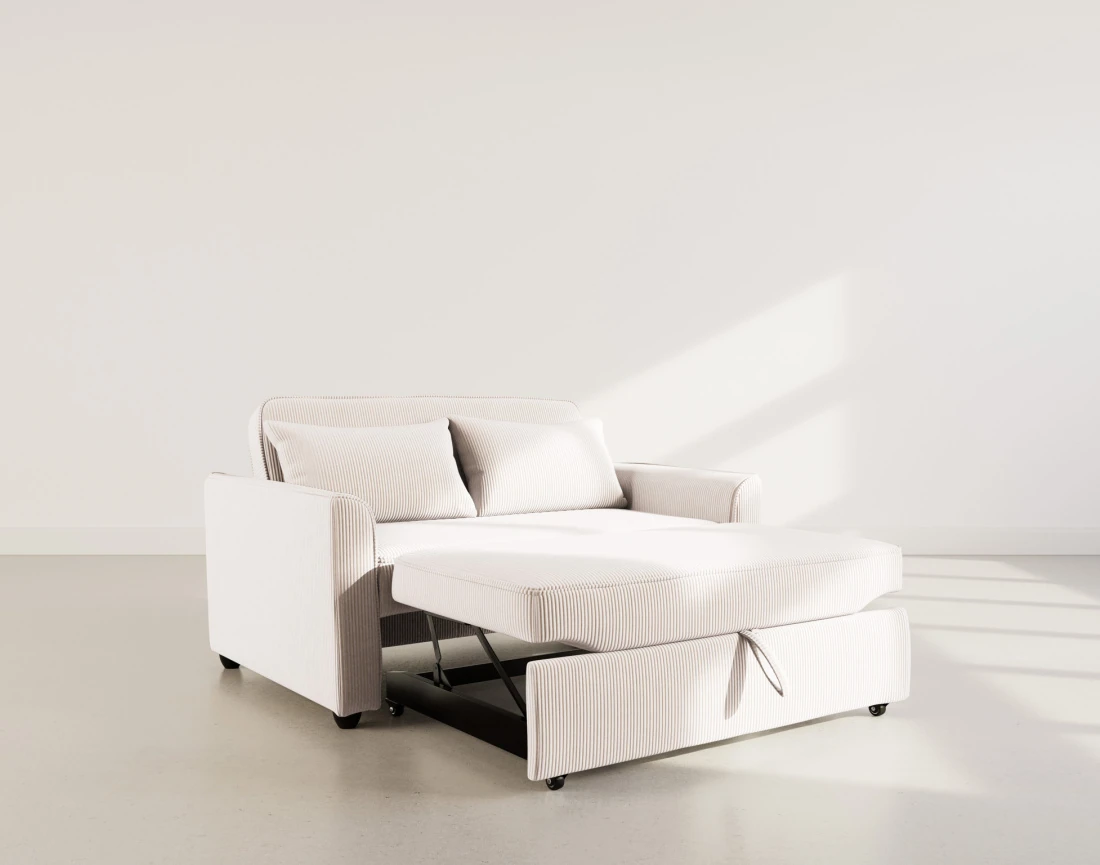 Canapé droit 2 places convertible en velours côtelé Ernest