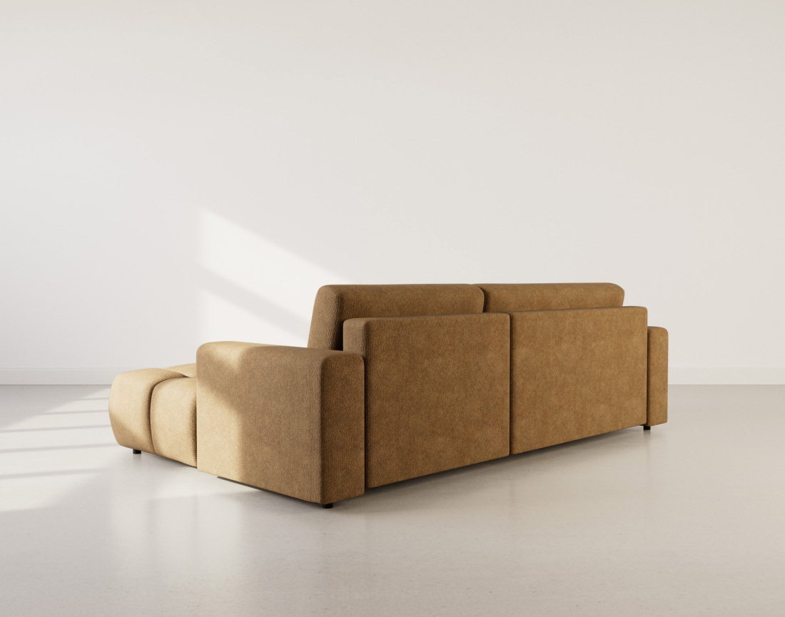 Canapé d'angle droit 4 places convertible avec coffre en velours texturé Leonie