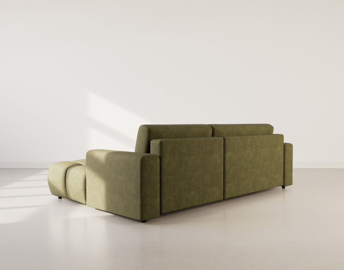 Canapé d'angle droit 4 places convertible avec coffre en velours texturé Leonie