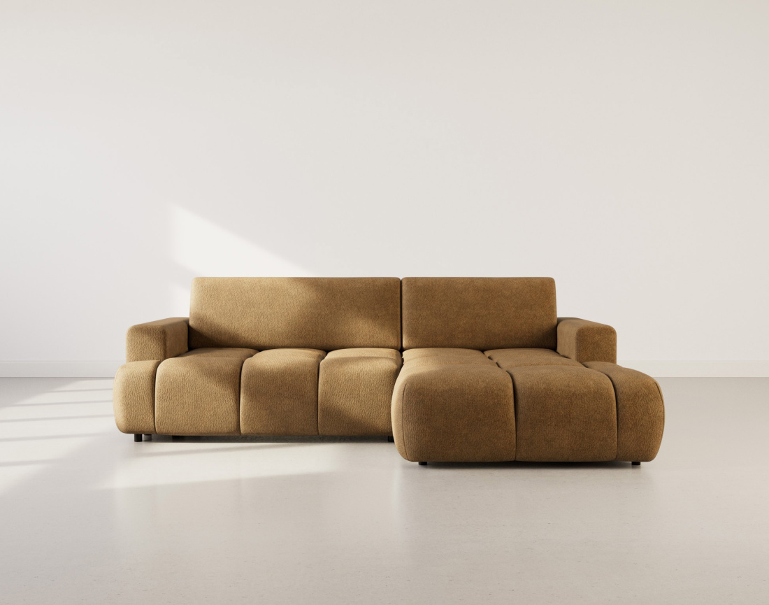 Canapé d'angle droit 4 places convertible avec coffre en velours texturé Leonie