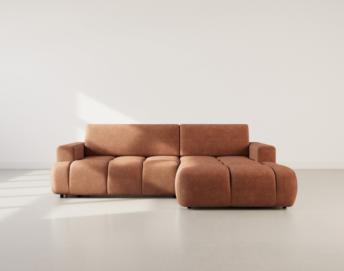 Canapé d'angle droit 4 places convertible avec coffre en velours texturé Leonie