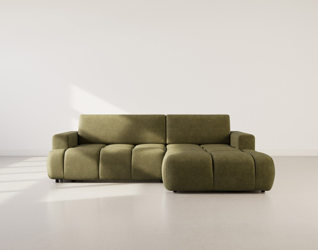 Canapé d'angle droit 4 places convertible avec coffre en velours texturé Leonie