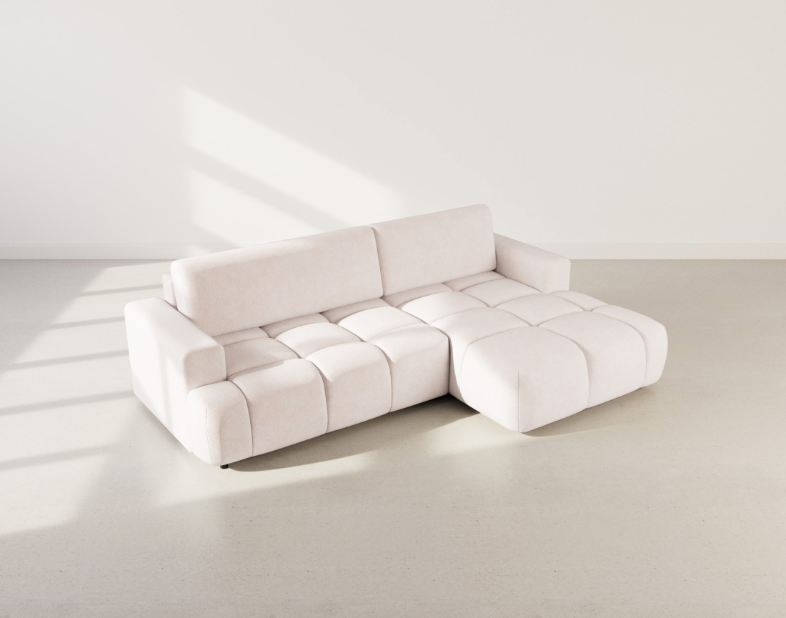 Canapé d'angle droit 4 places convertible avec coffre en velours texturé Leonie