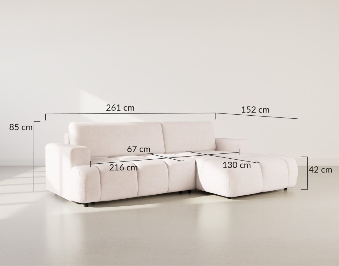 Canapé d'angle droit 4 places convertible avec coffre en velours texturé Leonie