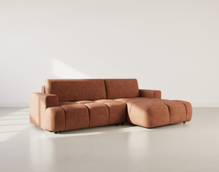 Canapé d'angle droit 4 places convertible avec coffre en velours texturé Leonie