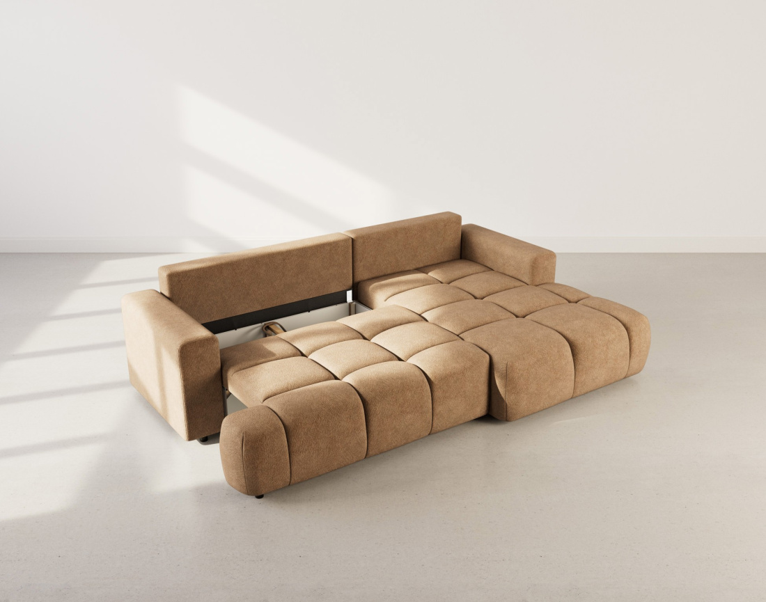 Canapé d'angle droit 4 places convertible avec coffre en velours texturé Leonie