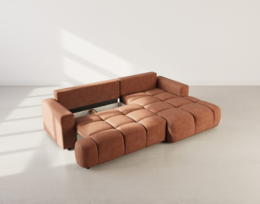 Canapé d'angle droit 4 places convertible avec coffre en velours texturé Leonie