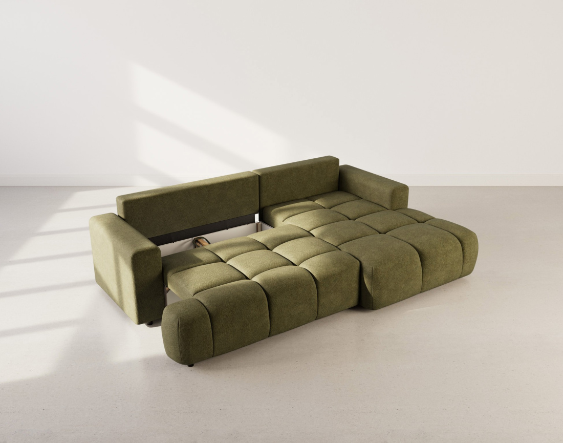 Canapé d'angle droit 4 places convertible avec coffre en velours texturé Leonie