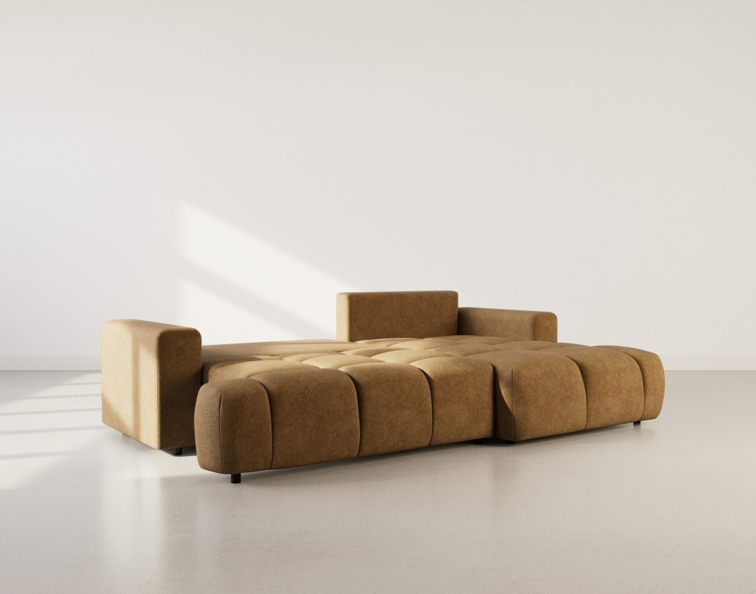 Canapé d'angle droit 4 places convertible avec coffre en velours texturé Leonie