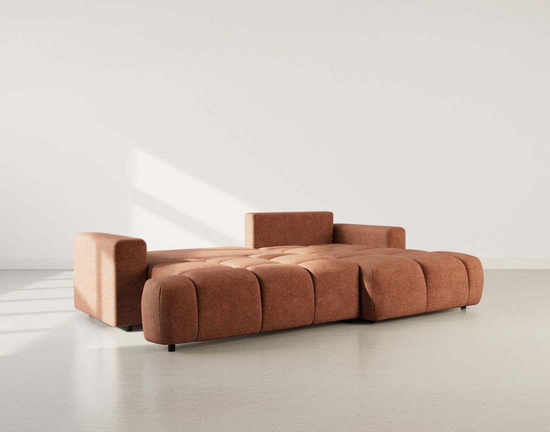 Canapé d'angle droit 4 places convertible avec coffre en velours texturé Leonie